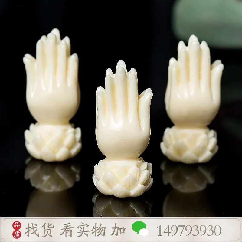 Natural Powder Pressed Mammoth Ivory Lotus Buddha Hand Beiyun Accessories Jingang Xingyue Bodhi Accessories Collectables-Autogra