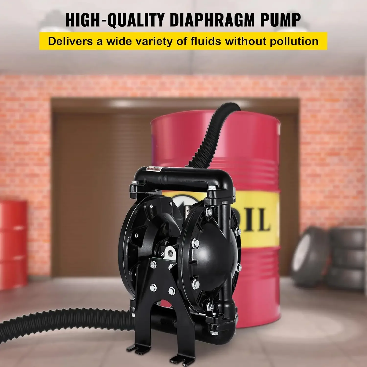 Air-Operated Double Diaphragm Pump 1 inch Inlet Outlet Aluminum 35 GPM Max 120PSI for Industrial Use