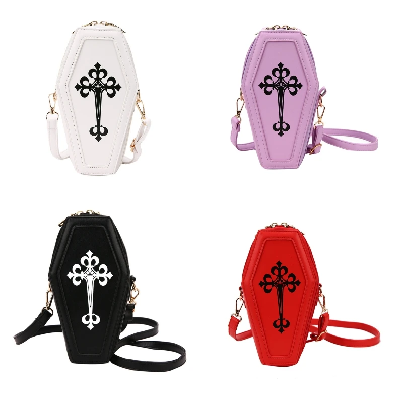 Retro Gothic Shoulder Bag Halloween Handbag for Cross Crossbody Bag Coffin Shape Purses for Women Girls Theme Party