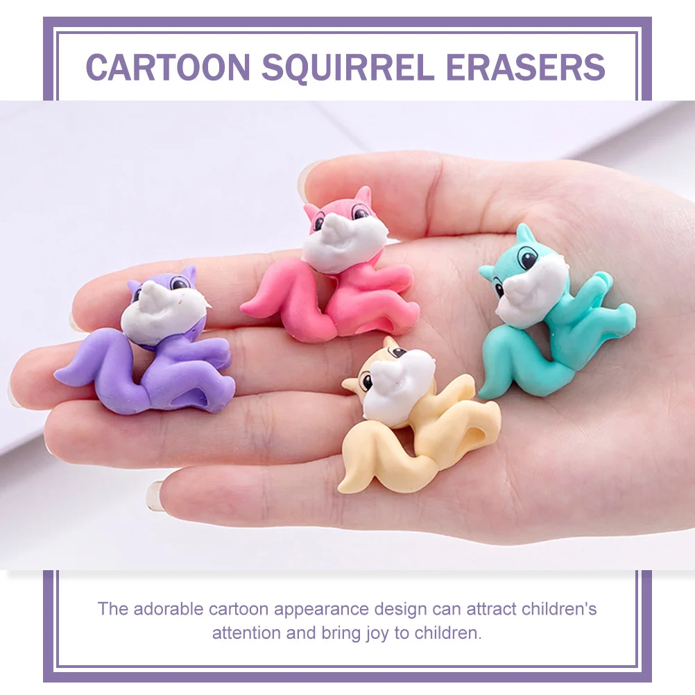 20 Pcs Eraser Adorable Animals Erasers Cartoon Squirrel Lovely for Kids Toy Students Stationery Kindergarten Gifts