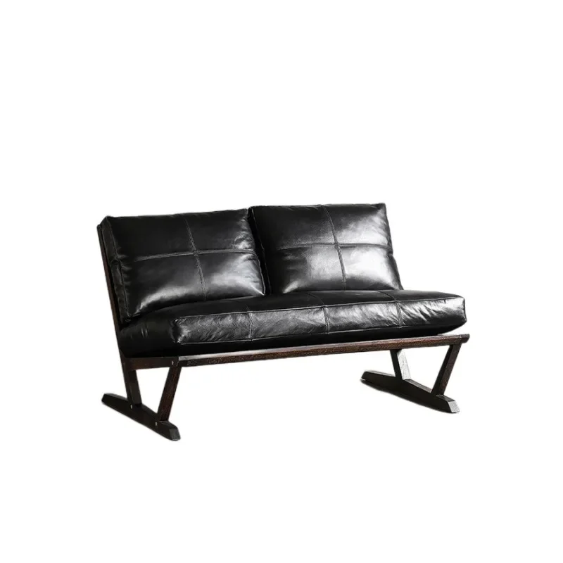 

Одноместное или двухместное кресло-диван из массива дерева с обивкой из вощеной кожи в ретро-стиле для офиса, клуба, приемной, гостевого дома