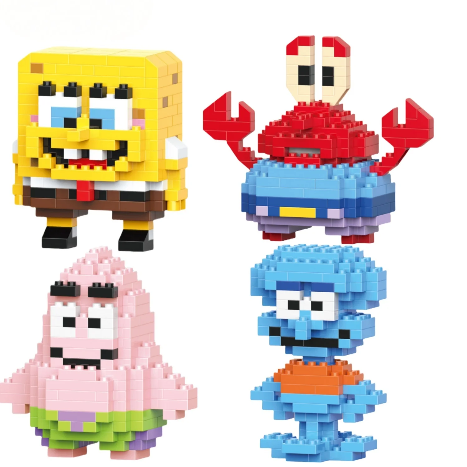 Bloques de Construcción de Personajes de Bob Esponja: Patrick, Squidward, Sr. Cangrejo, Gary, Plankton, Bloques de Ensamblaje de Partículas Pequeñas