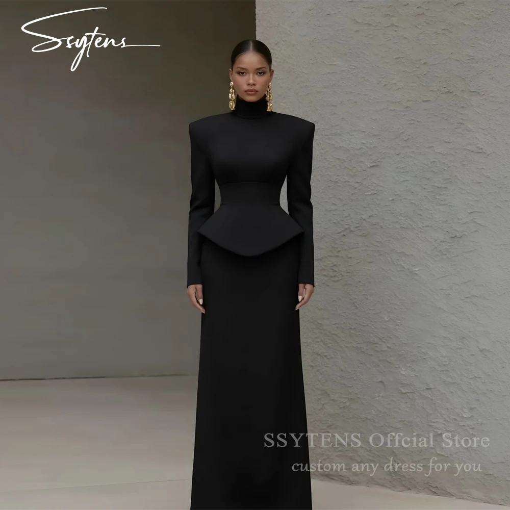 

SSYTENS Chic Black Elegant Prom Dresses High-Neck Long Sleeve Mermaid Evening Dresses Satin Muslim Formal Gowns Dubai Customized