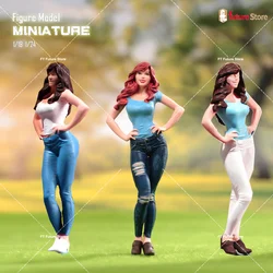 Painted Miniatures 1/87 1/64 1/43 1/24 1/18 Vitality Girl Pinch Their Waists Take Photos Scene Figures Resin Mini Diorama Props