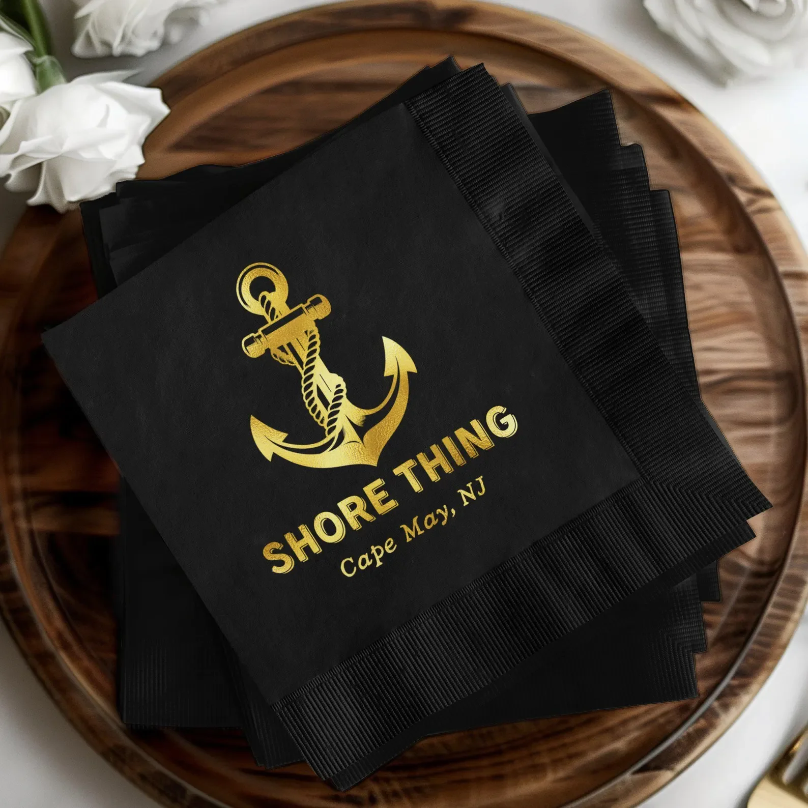 50pcs Personalized Foil Boat Napkins, Nautical Cocktail Napkins, Custom Boat Name Napkins, Sailing Luncheon Napkins, Gift for Bo