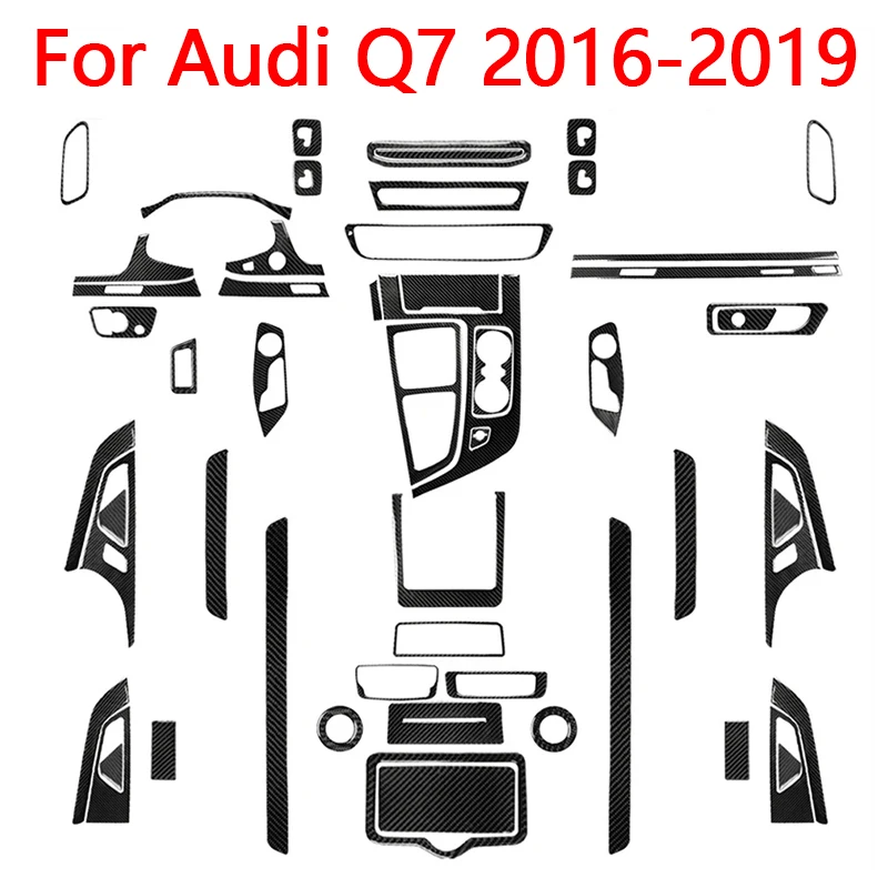 For Audi Q7 2016 2017 2018 2019 Car Carbon Fiber Various Parts Black Stickers Interior Decorative Accessories