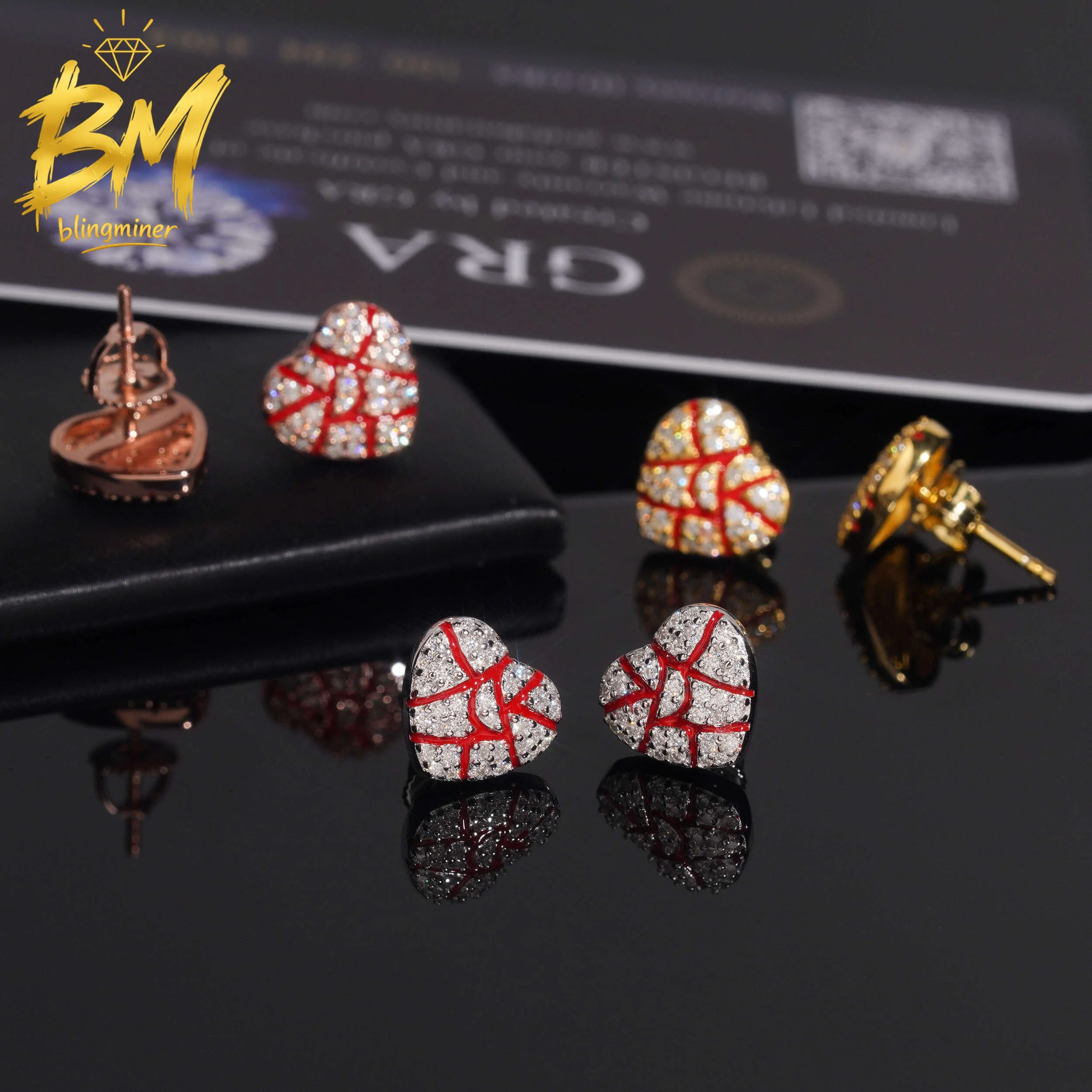 Blingminer Broke Heart Shape VVS Moissanite Earrings For Men Women S925 Silver Ear Studs Pass Diamonds Tester GRA Free Shipping