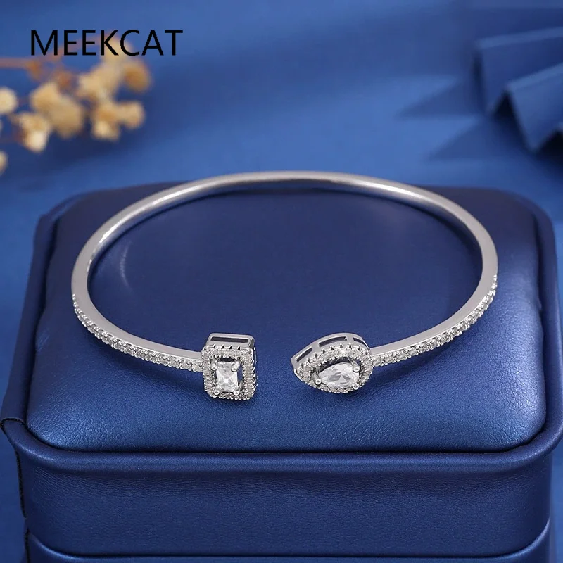 

Изящный женский браслет из серебра 925 пробы с муассанитом изумрудной огранки 2 карата, ювелирное украшение, подарок