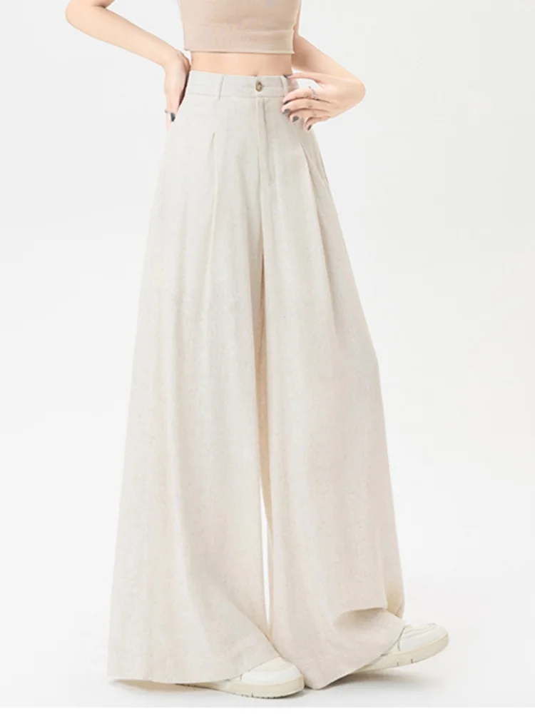 Minimalist Suit Pants Versatile High-End Linen Cotton Drape Slimming High Waist Straight Leg Casual Wide Leg Pants Women's Pants