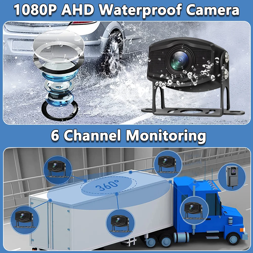 6CH 10.1 ''شاشة تعمل باللمس AHD نظام مراقبة الكاميرا BSD AI إنذار للحافلات/الشاحنة كاميرات DVR اللون للرؤية الليلية مسجل ركن السيارة #3