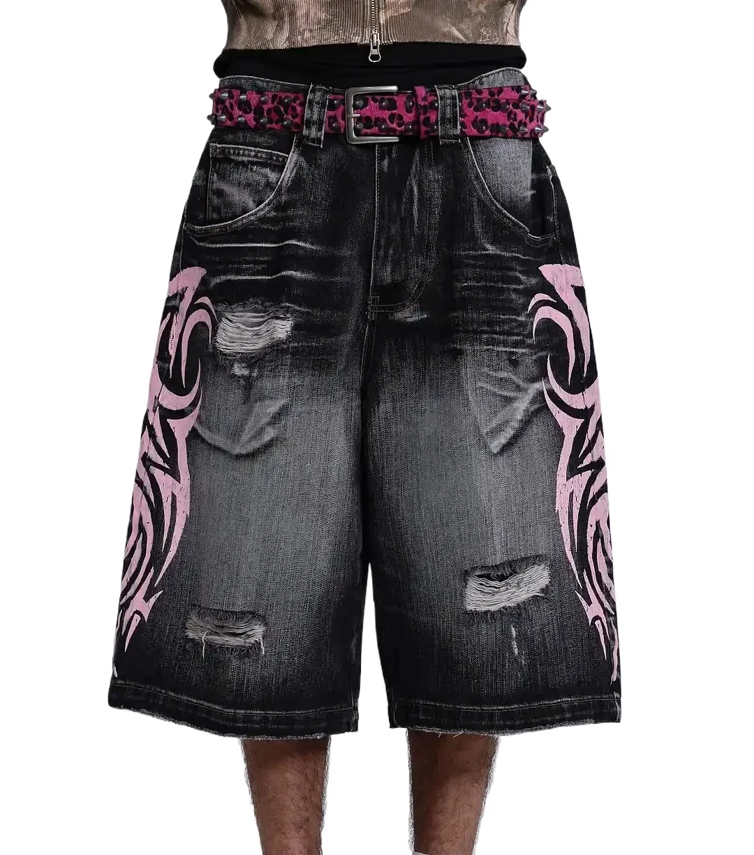 

American Streetwear Denim Shorts Men Y2K Ripped Tassels Design Vintage Shorts Hip Hop Harajuku Punk High Waist Wide Leg Shorts
