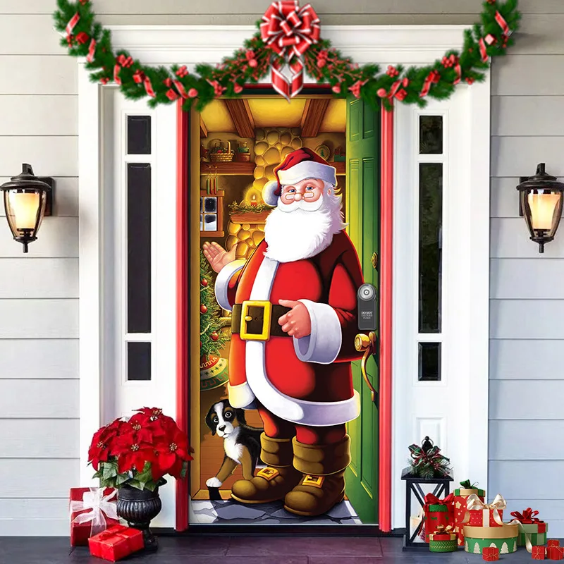 

Merry Christmas Cartoon Door Curtain, Santa, Snowman, Reindeer, Home Xmas Hanging Ornament, Dream Party Entrance