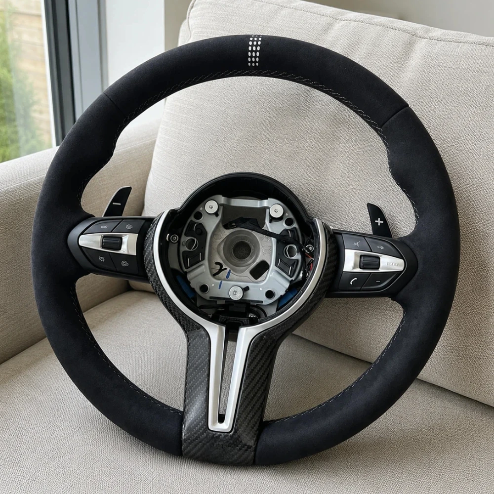 Steering Wheel For BMW F80 M3 M4 F82 F85 F90 X5 F15 F10 F20 F22 F30 F31 M2 F87 M3 E70 E90 Suede White Center Mark Factory Direct