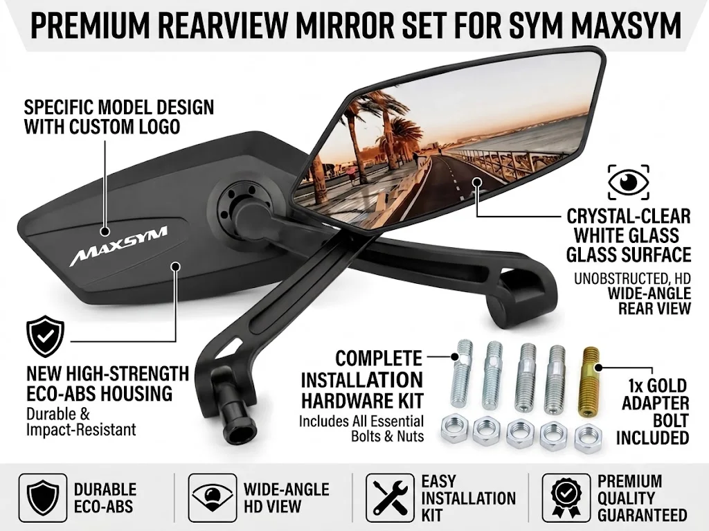 High Strength ABS Motorcycle Rear view Mirrors Adjustable With logo For SYM MAXSYM TL 500 508 Maxsym TL500 TL508