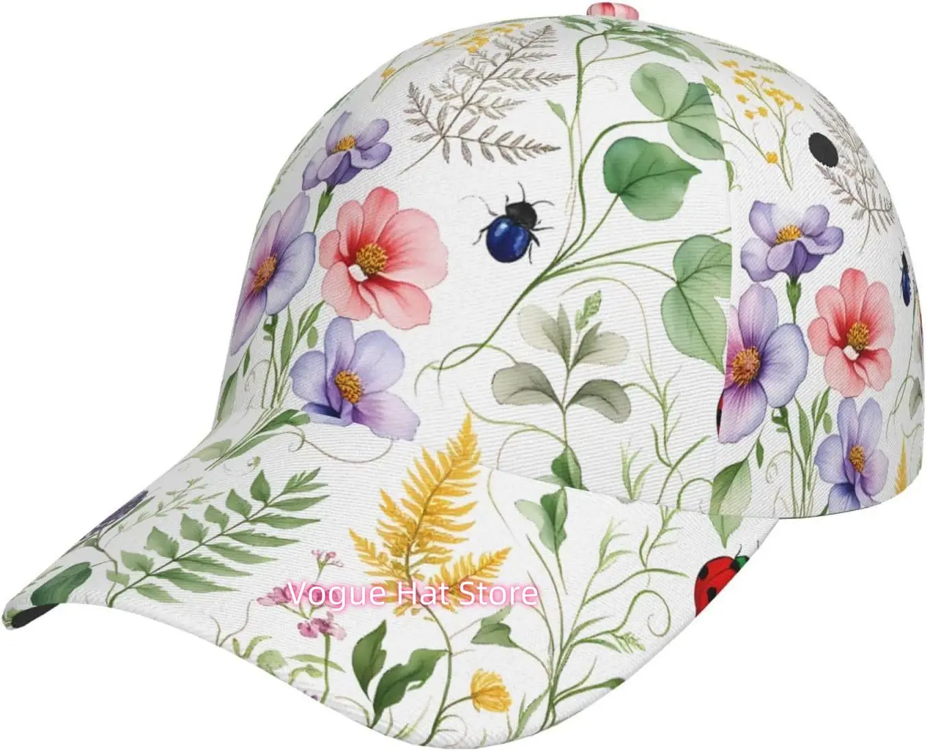 Floral Botanical Artwork Pattern Baseball Cap Adjustable Cotton Baseball Hat for Sports, Outdoor, Travel Gifts for Men Black