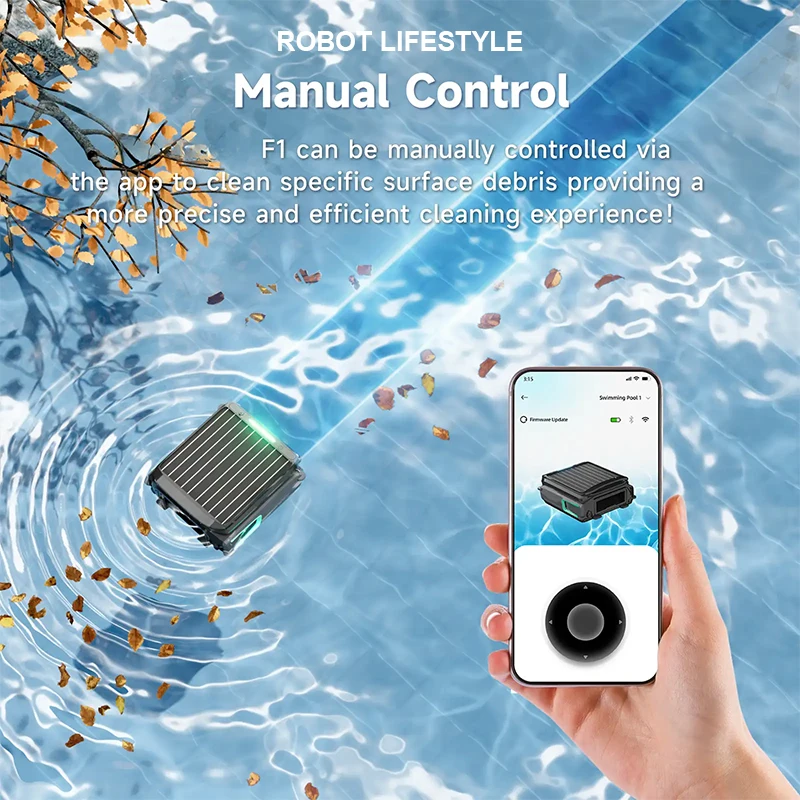Pool Skimmer F1 Solar Powered Robotic Cleaner, 5200 mAH Lithium Battery,APP Control, 7L Large-Capacity Basket with Fine Filter