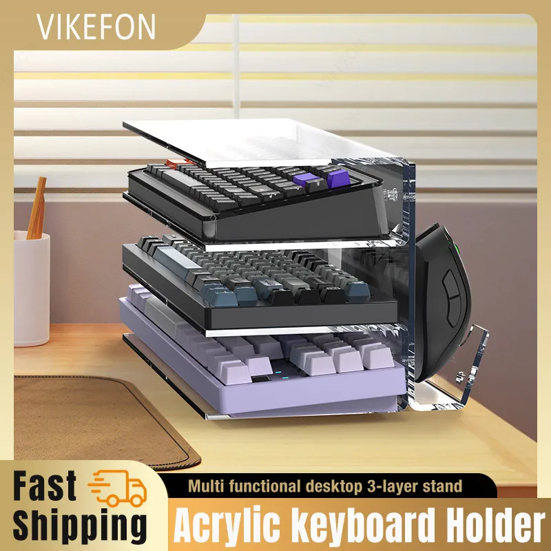 

Desktop Acrylic Multifunctional Tablet Holder 3-layer Keyboard Mouse Miscellaneous Storage Stand for iPad MacBook Laptop Mount