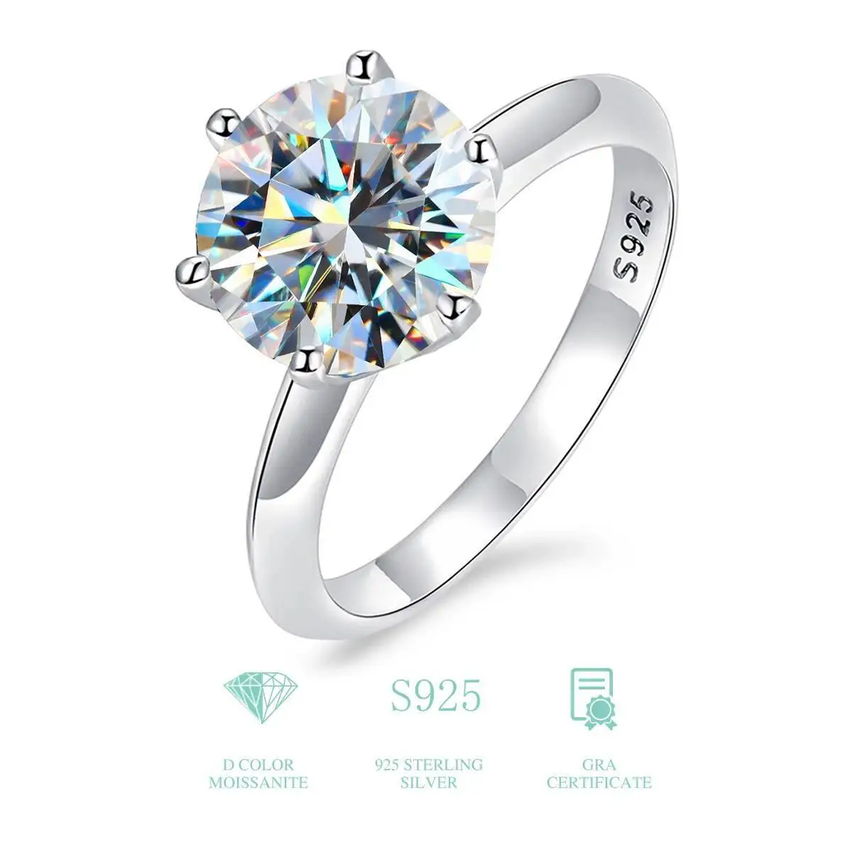 TY 0.5-3CT Moissanite 925 Sterling Silver Wedding Ring For Women Men Shining Moissanite D VVS1 Ring Luxury Jewelry Engagement
