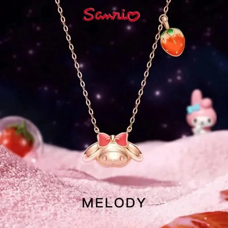 Kawaii Sanrio Melody Necklace Anime My Melody Clavicle Chain Pendant Sterling Silver for Women Bracelet Girls Birthday Gift