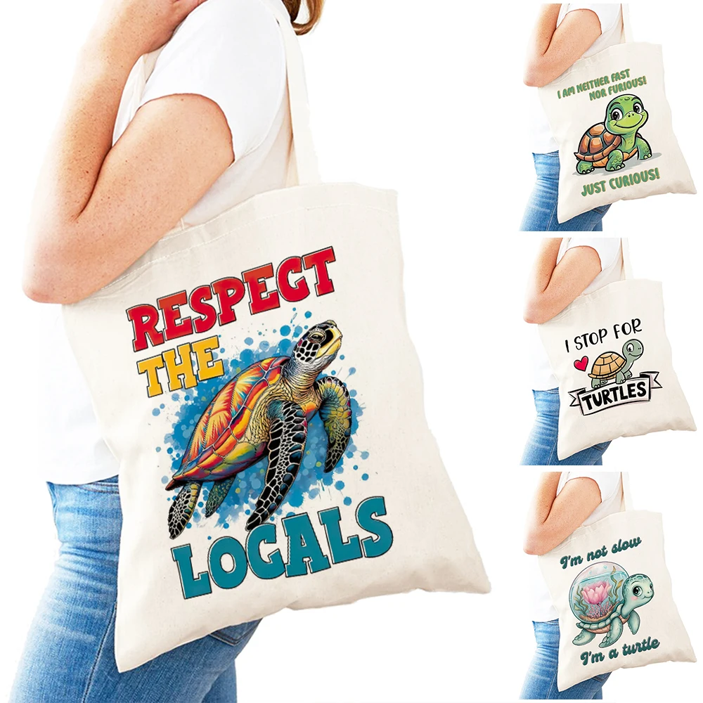 

Casual Turtle Art Lady Shopping Tote Bag Sea Animal Print Women Daily Use Satchel Cute Cartoon Turtle Theme Girl Shopper Bags