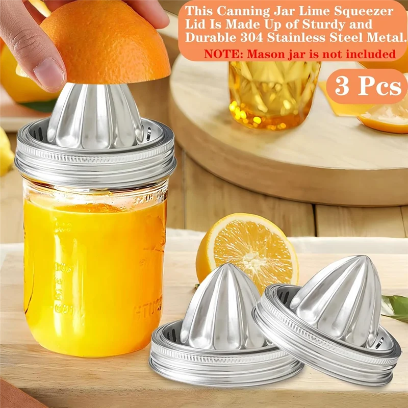 

KYCOR-3Pcs Stainless Steel Juicer Lid For Mason Jars For 86Mm Wide Mouth Mason Jar Mason Jar Juicer Cover