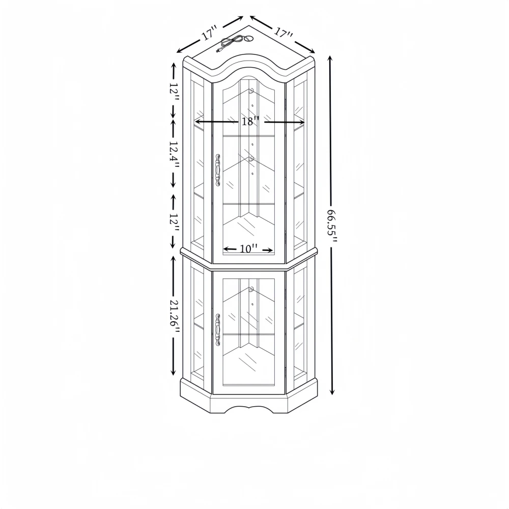 Curio Cabinet Lighted Glass Display Curio Cabinet W/Tempered Shelves, Crown Corner Cabinet with Bulb, Corner Storage Decoration image 6
