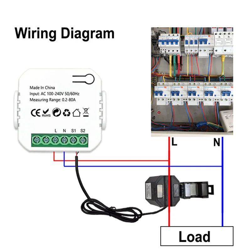 AD23-Tuya Smart Life Zigbee Energy Meter 80A With Current Transformer Clamp Kwh Power Monitor Electricity Statistics110v 240V