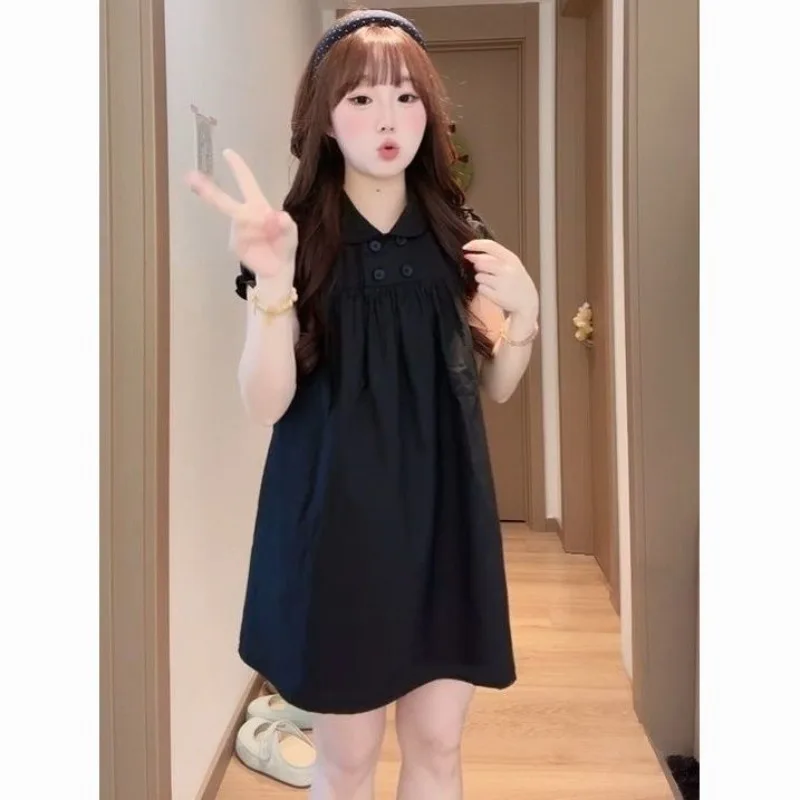 Doll Collar A-word Dress Looks Thin Summer New First Love Bubble Sleeves White Skirt Loose Meat Covering Women's Clothing