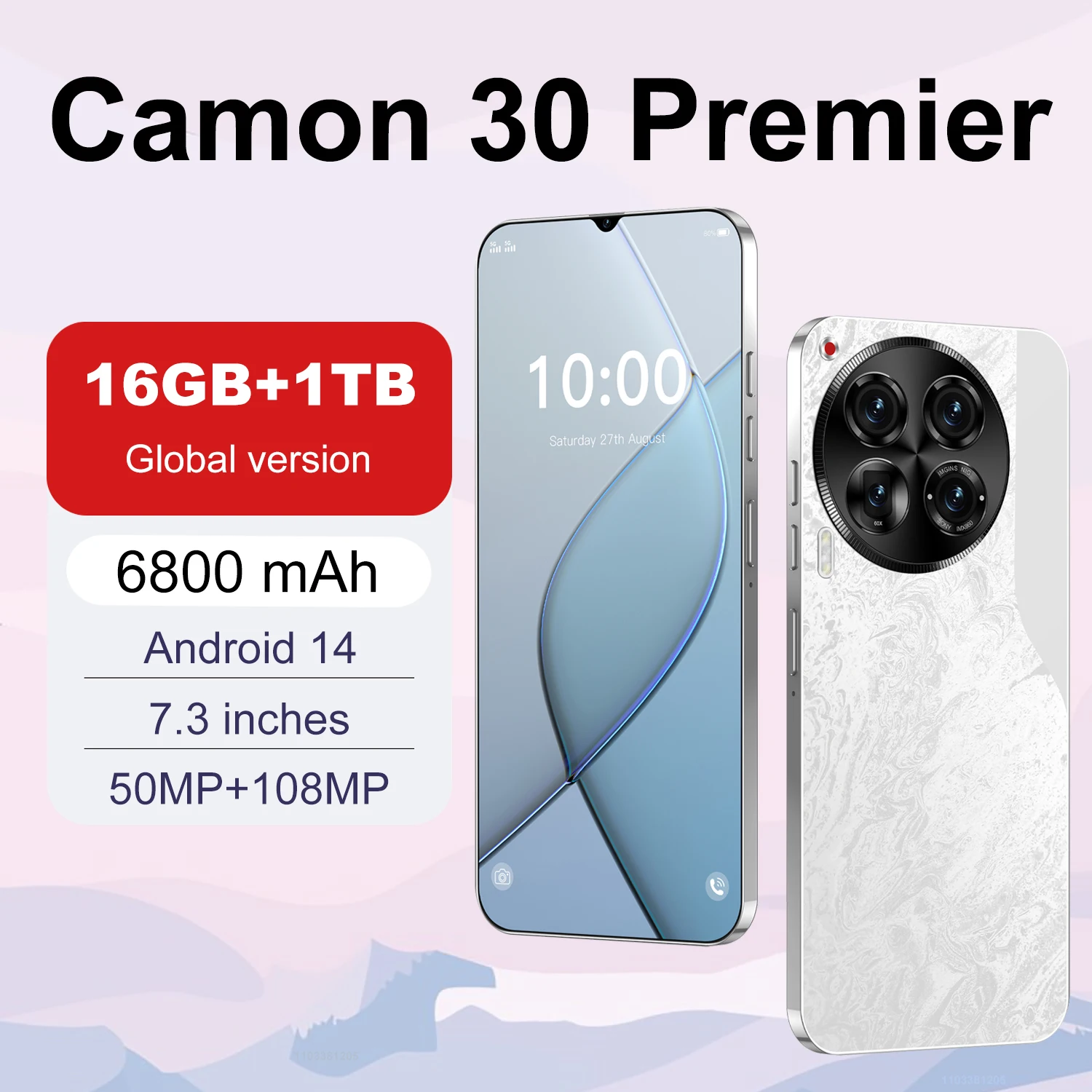 New Camon 30 Pro Smartphone 7.3'' HD+ Android 14 16GB+1TB 6800mAh Global Edition 5G Dual SIM Phone Snapdragon 888