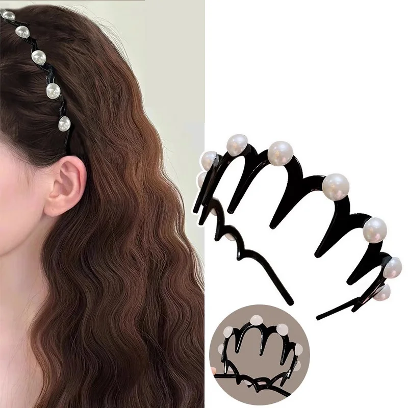 Pearls Fix Bangs Broken Hair Teethed Non-slip Hairbands For Women Girls Sweet Hair Ornament Headband Fashion Hair Accessories