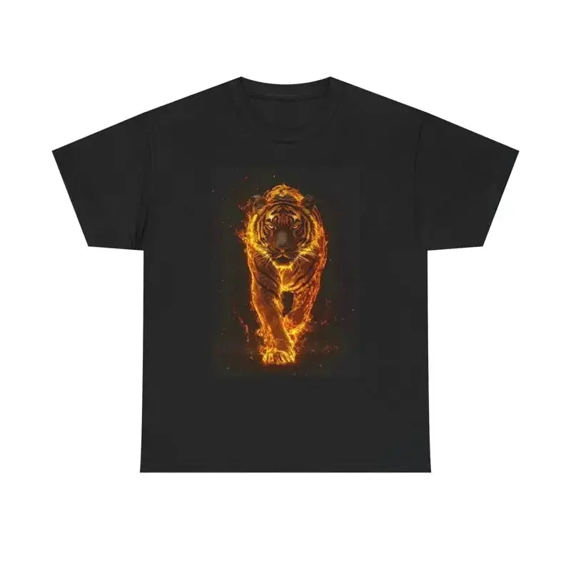 Tiger Running T Shirt On Fire Animals Heavy Cotton