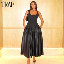 TRAF-Vestidos largos plisados para mujer, maxivestido Sexy con corsé, sin espalda, tirantes anchos, 2024