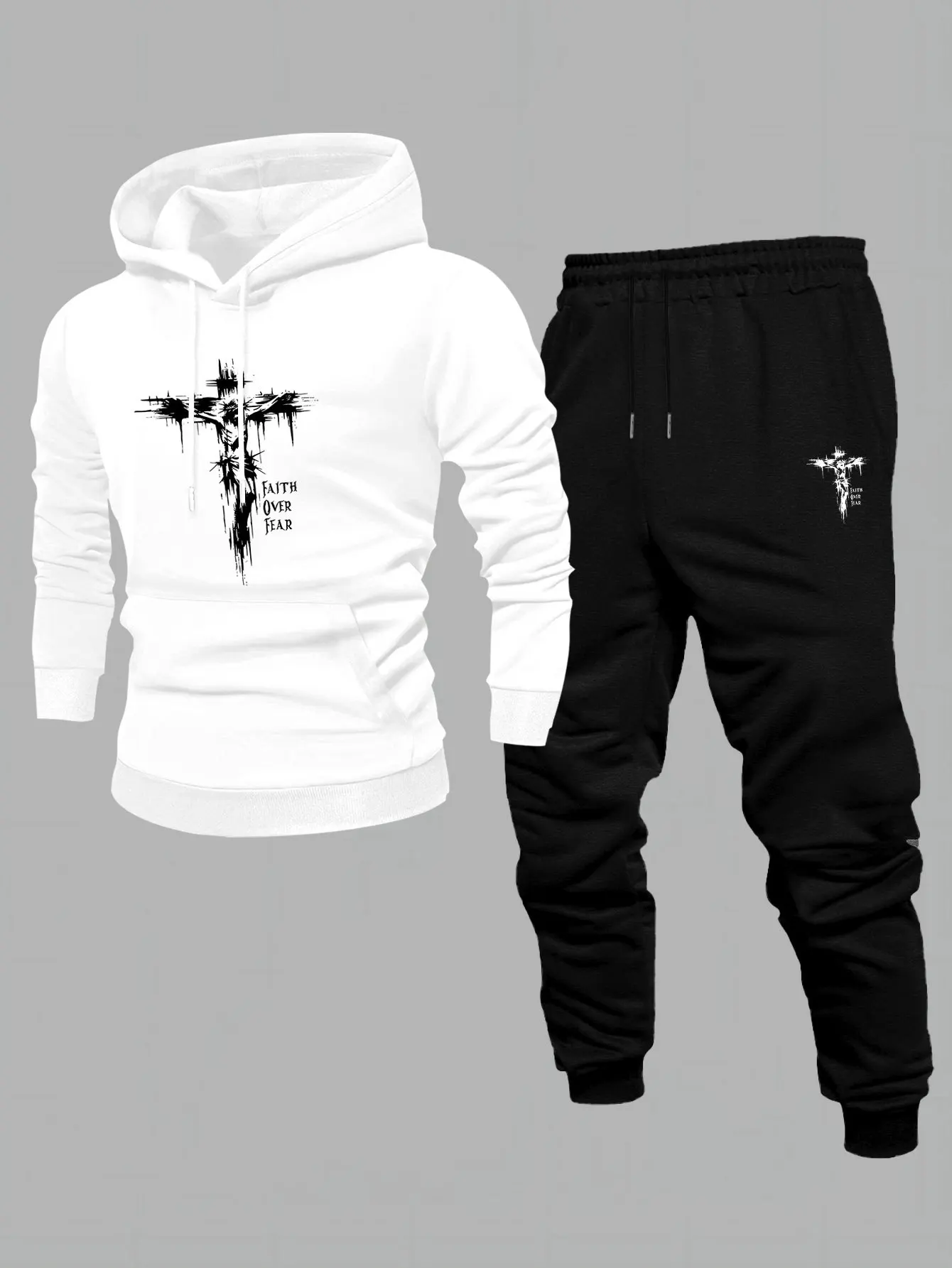 The trendyandfashionableprinted men's twopieceset includingahooded sweatshirt and sportspantsissuitablefordailyoutdooractivities