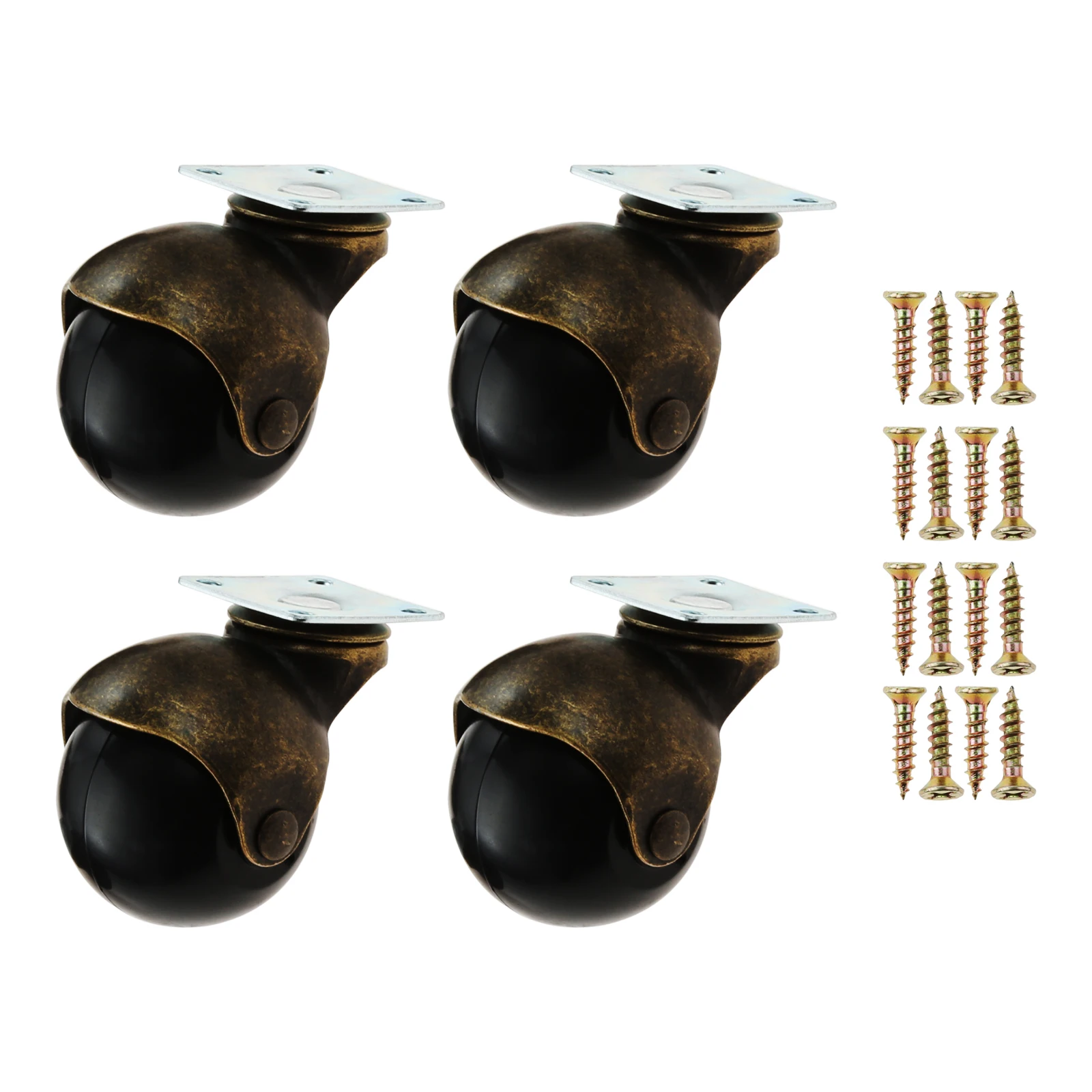 

4pcs 2" Ball Caster Wheels Antique Brass 360 Degree Swivel Steel Top Plate + Screws Vintage Decor Heavy Furniture Table Cabinet