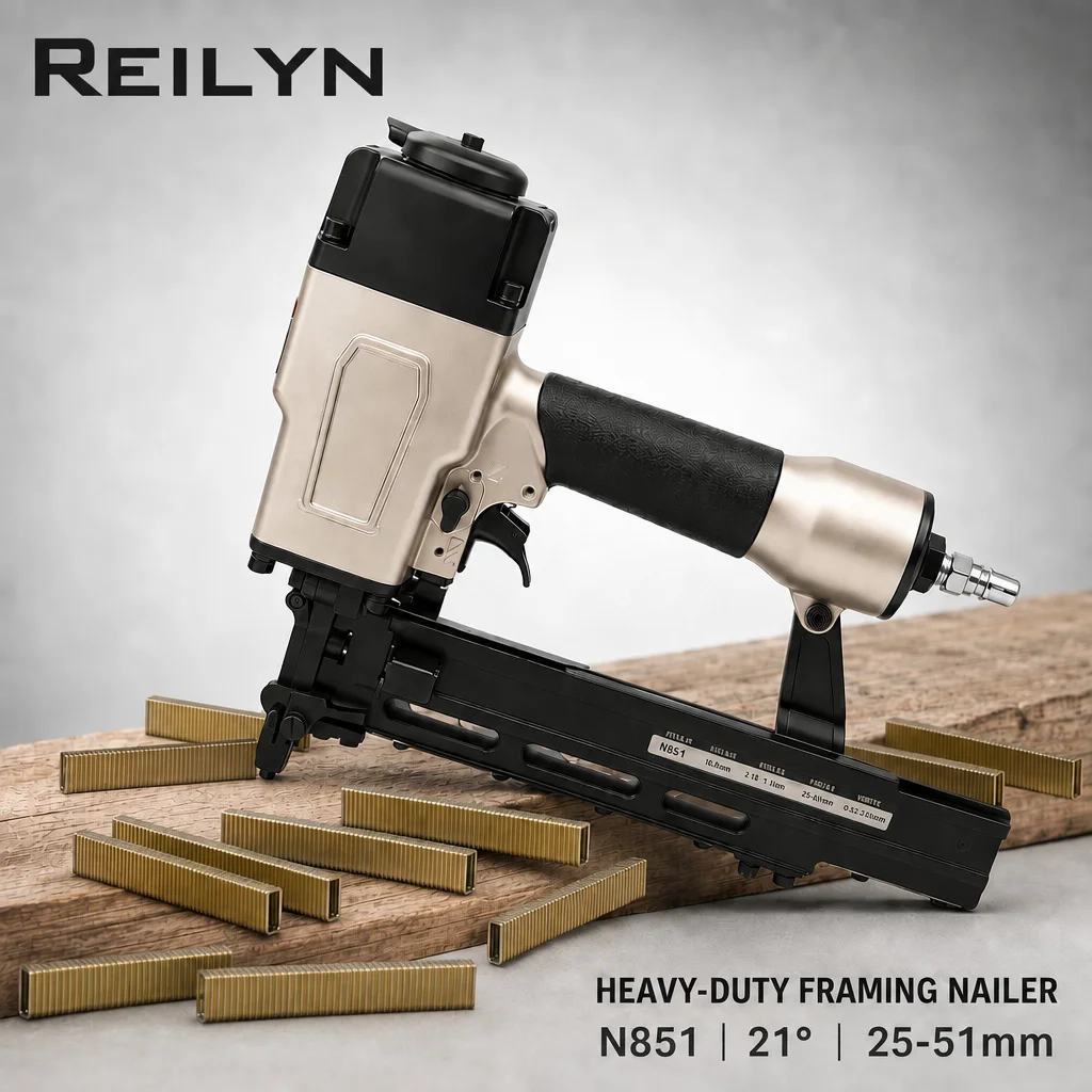 Pneumatic Nailer N851 Heavy-duty 21° Full Round Head Framing Nail Gun for Roofing Furniture Upholstery Woodworking Tool