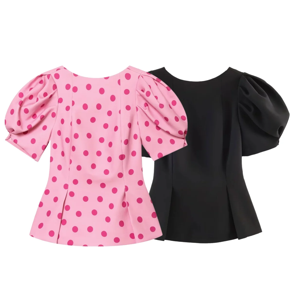 BSAY 2026 Sommer Damen Polka Dot Peplum-Top mit Puffärmeln und Rundhalsausschnitt – Elegante, schmal geschnittene Freizeitbluse für den Alltag – Detail 2