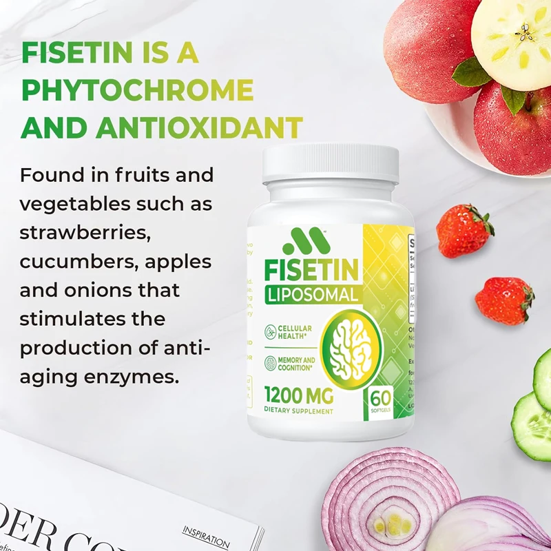 Pure Fisetin Antioxidant Supplements, Saúde Imunológica Antioxidante, Suporte Cognitivo ao Envelhecimento, Não OGM, 1200mg, 60 Cápsulas