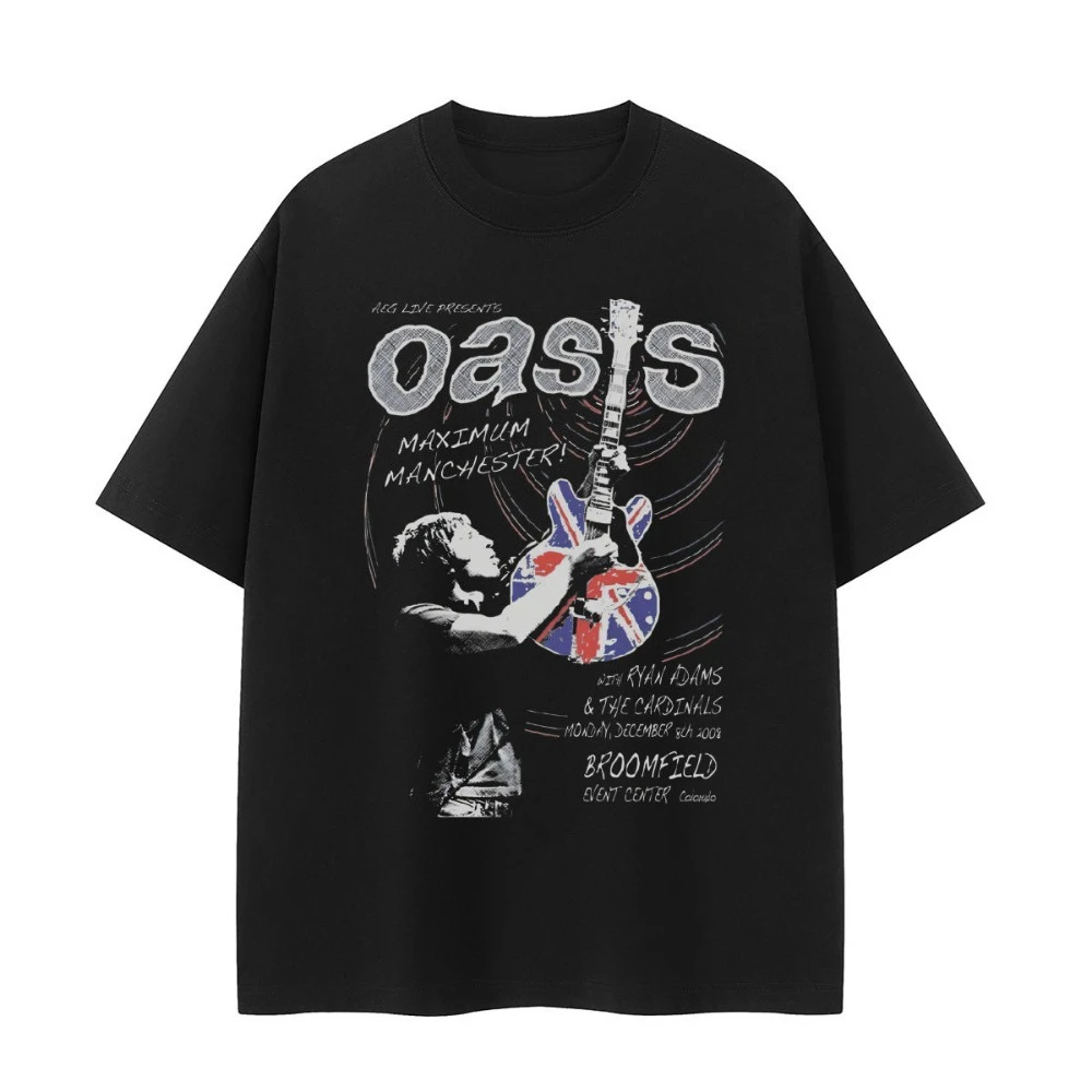 

Американская группа Оазис 925, ретро-портрет, американская уличная Vtg, свободная хлопковая футболка с короткими рукавами и круглым вырезом на плечах