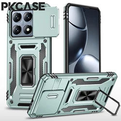 PKCASE Military Grade Shockproof Bracket Case For Xiaomi Poco X6 Pro Push Window Cover For Xiaomi 14T Pro
