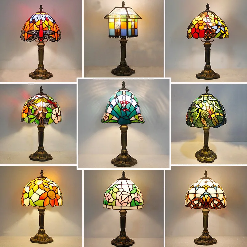 Table Lamp  Design Retro Glass Stained  8 Inch