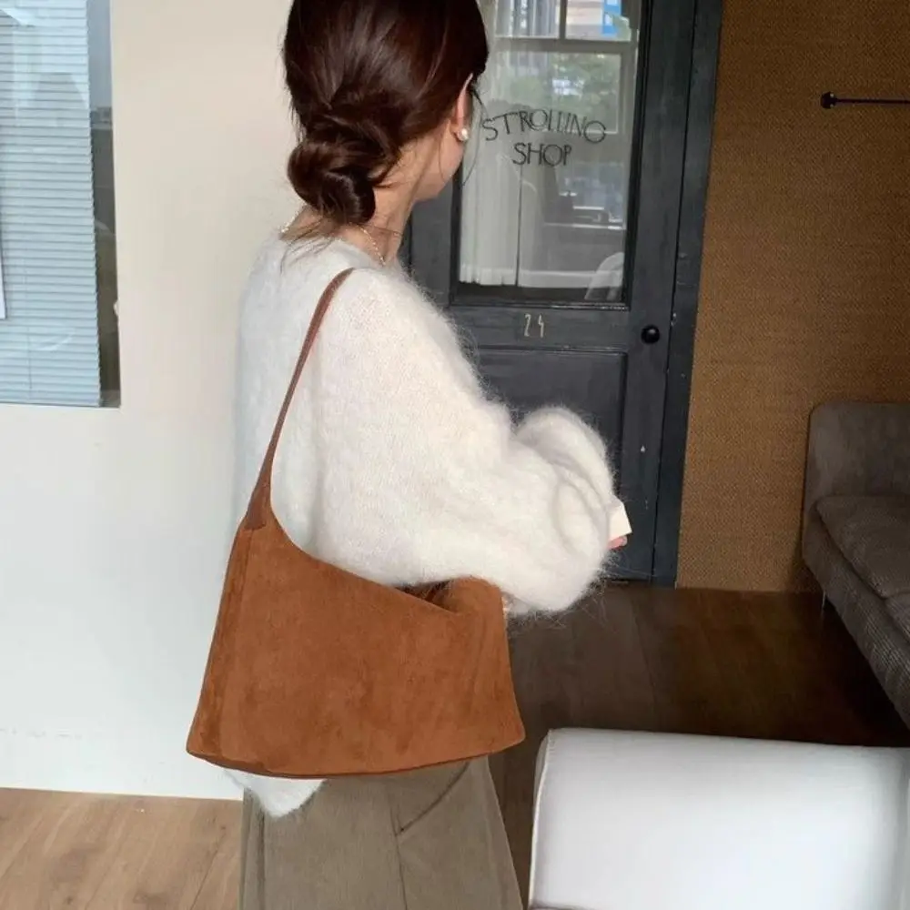

Waterproof Handbag Suede Shoulder Bag Large Capacity Fashion Hobo Bag Korean Style Solid Color Ladies Crossbody Bag Girls