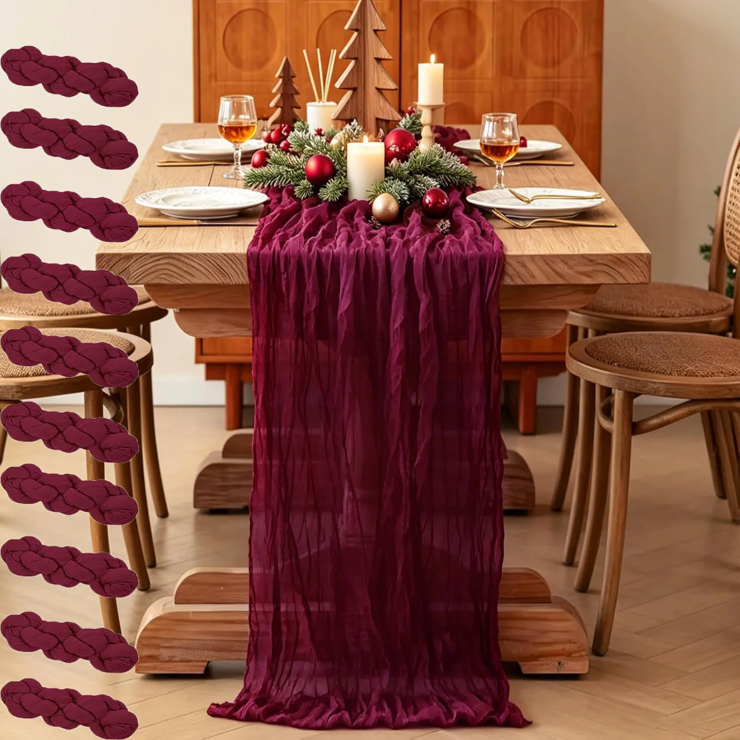 10Pcs Cheesecloth Table Runner Boho Wedding Decor Rustic Gauze Cheese Cloth Sheer Runner for Baby Shower Holiday Decoration