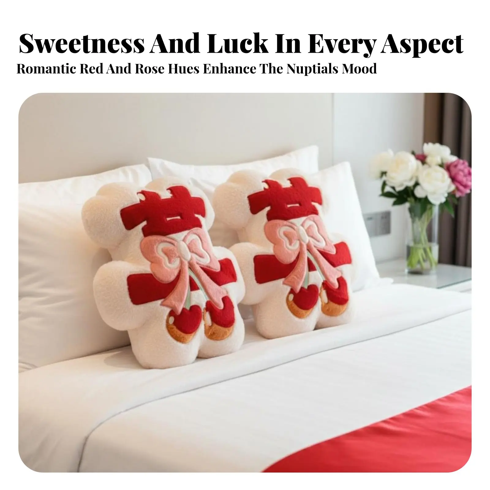 

Double Happiness Berry Pillow, Plush Bed Doll, Wedding Room Decor, Festive Soft Pillow, Bride Gift