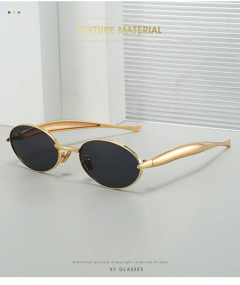 Y2K Kleine ovale Sonnenbrille Markendesigner Damen Stilvolle Ins Mode Bold Metallbein Damen Sonnenschutz – Detail 2