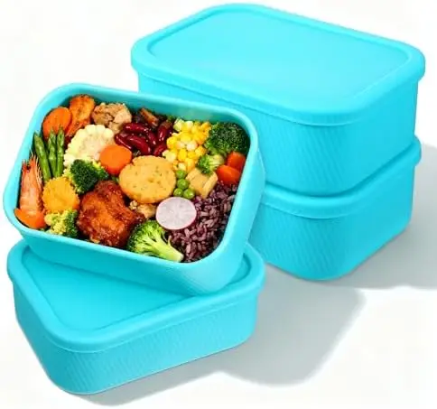 

4 Pcs Silicone Freezer Trays with Lids - 6-Cup Reusable Containers for Soups, Sauces, Ice (Lake Blue)
