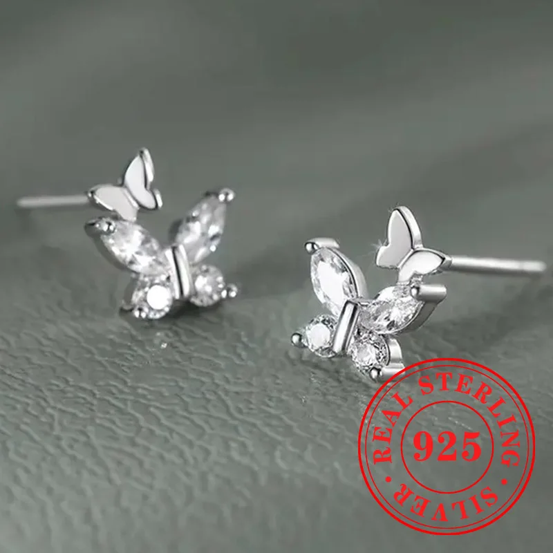 Huitan orecchini a doppia farfalla in argento Sterling 925 per le donne accessori squisiti dolci gioielli romantici di fidanzamento di nozze