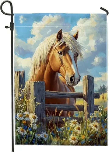 Bandera de Jardín con Diseño de Caballo, Pony Palomino Dorado D � � cor para Primavera-Verano, 12x18 pulgadas XXQ