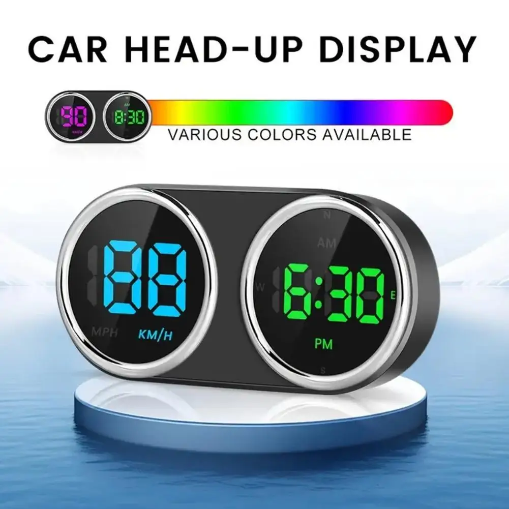 GPS Digital Speedomter Time Clock GPS HUD Over-speed Alarm KMH MPH Speed Meter 7-Color For All Cars Plug And Play