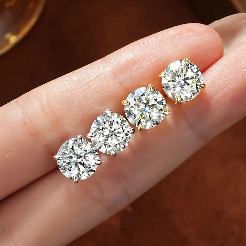 Rrjzz Solitaire Round D-Color 3mm-9mm Moissanit-Ohrstecker für Männer und Frauen 0,1CT-3CT Laborgezüchtete Diamantohrringe GRA Schmuckgeschenke – Detail 5