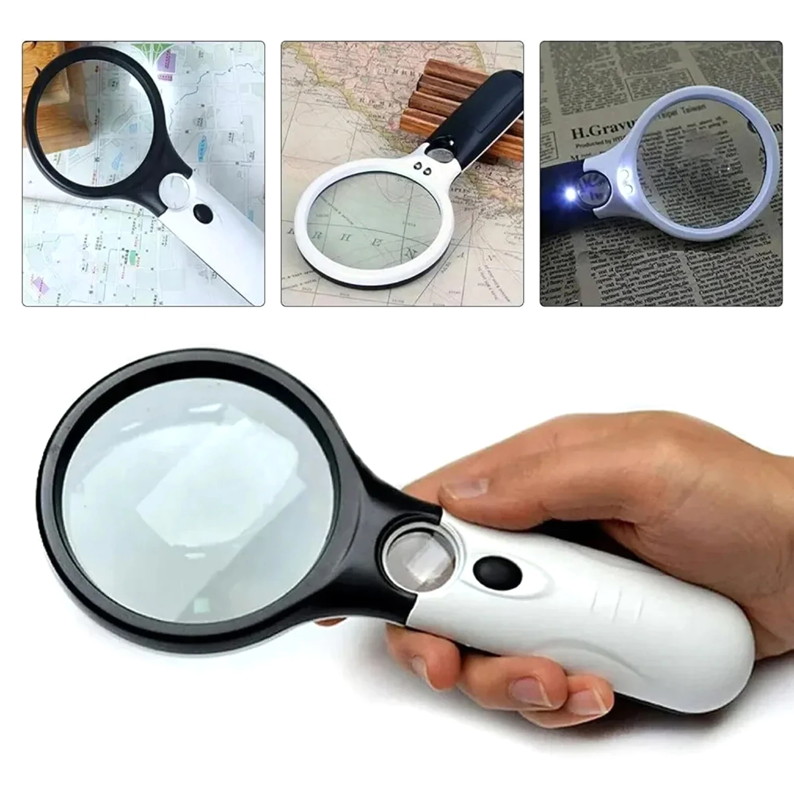 White Magnifying Glass Handheld Main Lens 3X Secondary 45X Magnifier With LED Light For Reading Magnifying Glass Jewelry Loupe